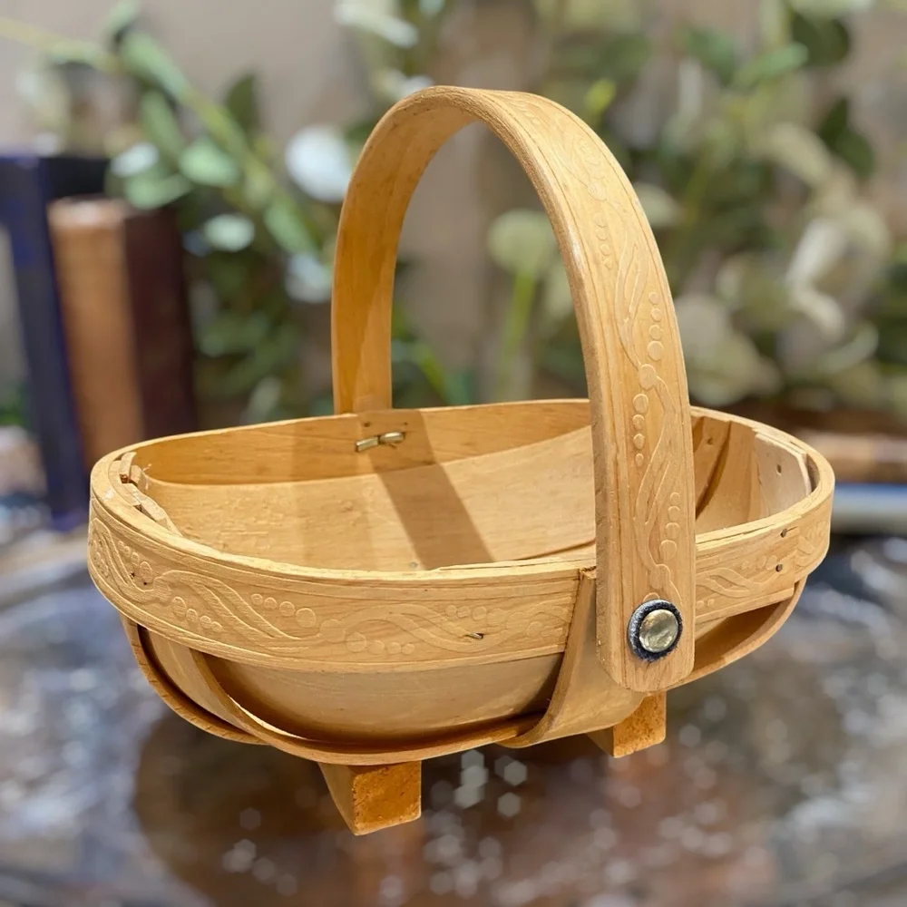 Vintage English Trug Gathering Handled Wood Basket Garden Veggies Flowers Fruit